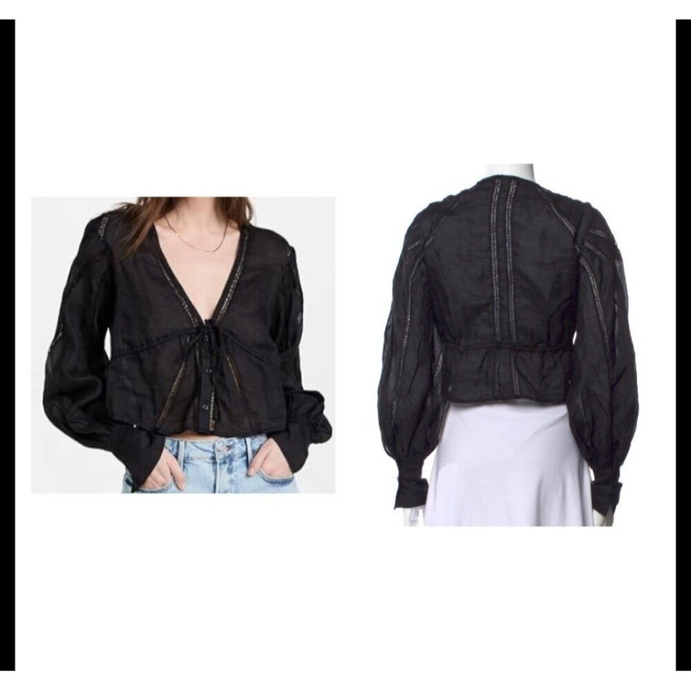 Frame Black  Peasant Crop Blouse Top Goth, Whimsigoth, Boho,‎ Fairy Grunge Sz XS